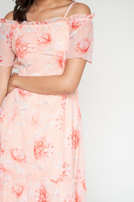 Peach And Orange Floral High-Low Gown, Peach, image 5